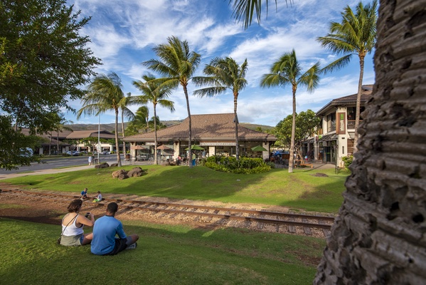 Ko Olina community and shopping area across the train tracks.