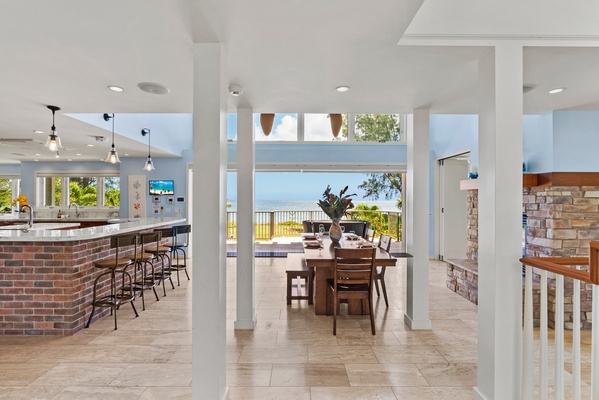 Dining area with windows and hidden pocket doors that open the entire room