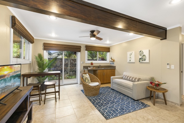 The bonus room also has another large-screen tv and another dining area