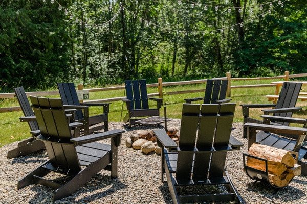 A firepit for the evening surrounded by five acres of privacy.