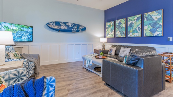 The ocean themed decor is cheerful and tastefully appointed.