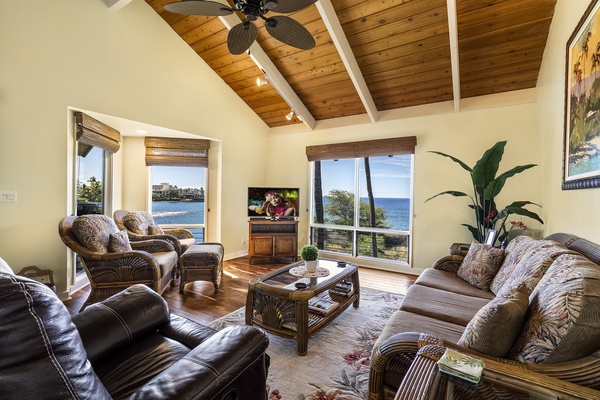 Take your pick between watching the TV or the ocean in the distance