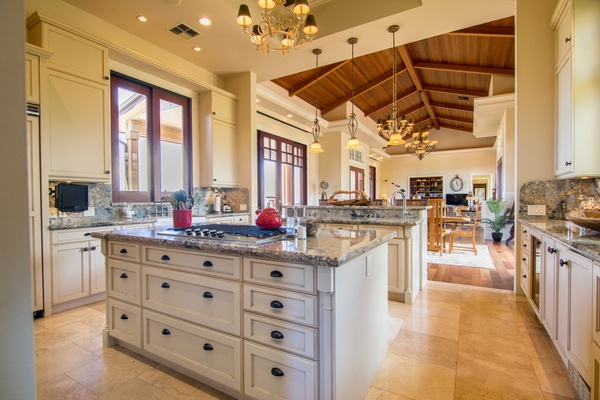 View of Kitchen with High End Appliances, Granite Counters, Custom Cabinertry, Kitchen and Island Bar