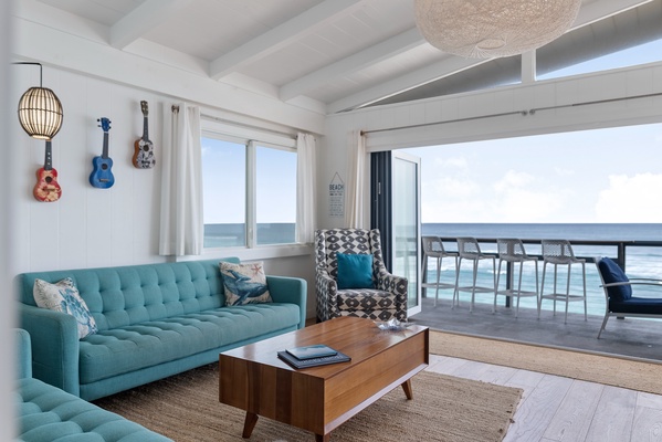 Even the living room has views of the sparkling blue ocean