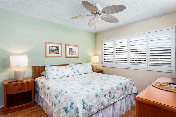 Bedroom has Views of Hualalai Mountain through Plantation Shutters.