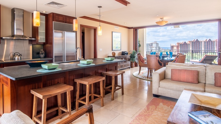 The breakfast bar and generous kitchen.