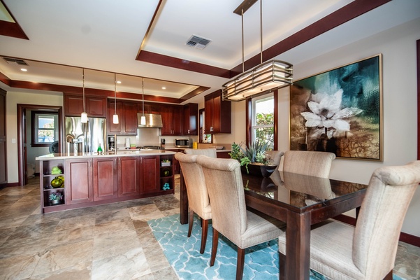 Kitchen overlooks dining area