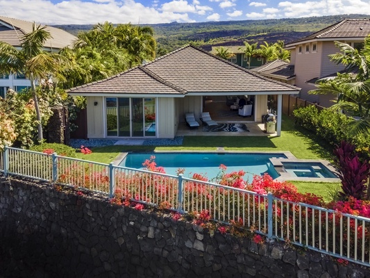 Aerial view from the golf course looking back towards the home