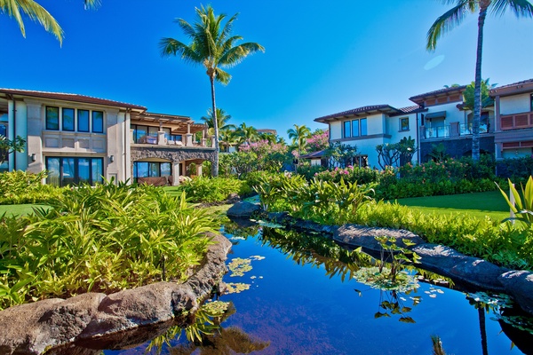 Beautiful Water Features Tropical Foliage and Evening Tiki Torches Throughout the WBV Property