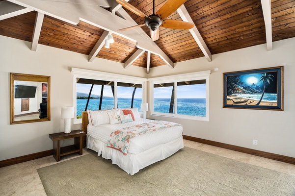 Primary bedroom equipped with King bed, Ocean views, A/C, TV, and private Lanai!