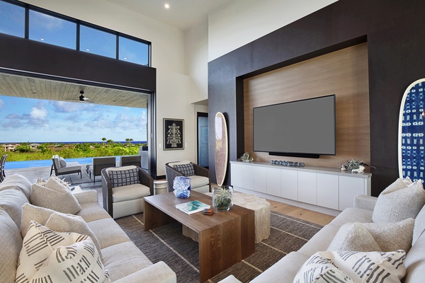 Lounge in style with ample seating on the plush sofas and a TV entertainment in this cozy living space.