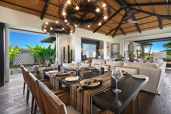 Elegant appointments at the dining area with table for eight.