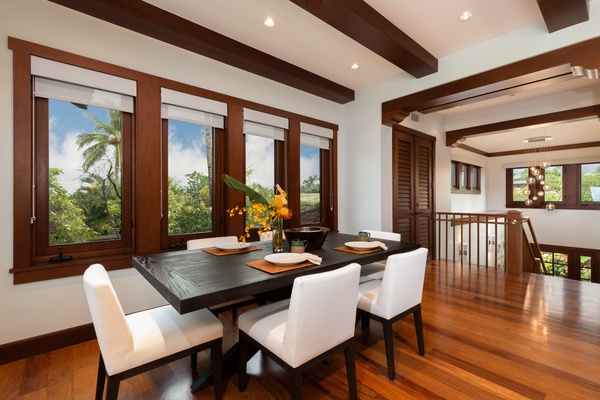 Formal dining room with seating for 6, adjacent to kitchen and great room