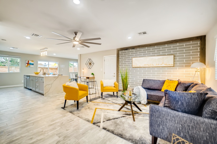 This oversized sofa and separate chairs is a great area for the family to lounge and relax