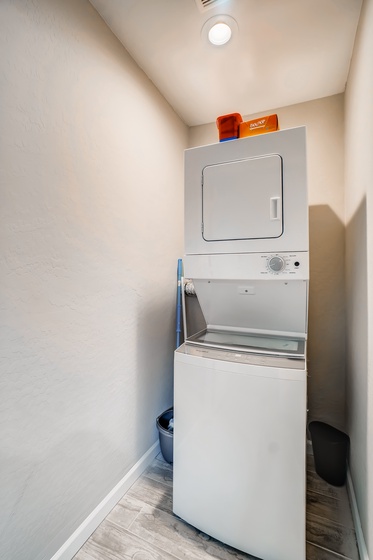 The in house washer and dryer is stocked with a starter supply of detergent bleach and dryer sheets for your convenience