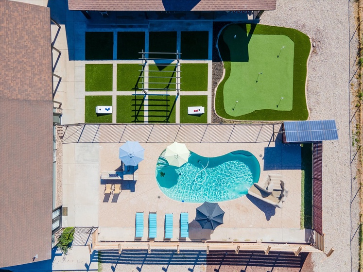 Overhead of Backyard, Pool and Putting Green