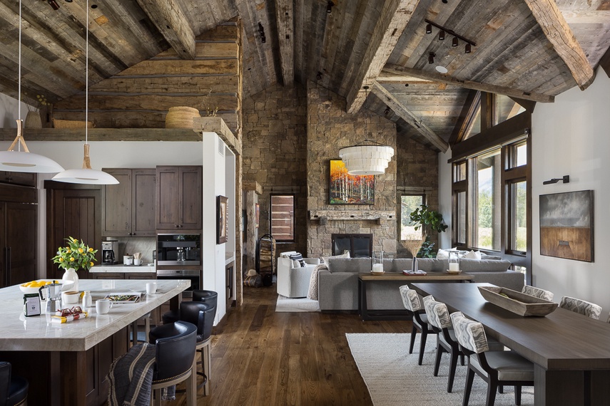 Kitchen, Dining, and Great Room - Northern Exposure - Jackson, WY - Luxury Villa Rental