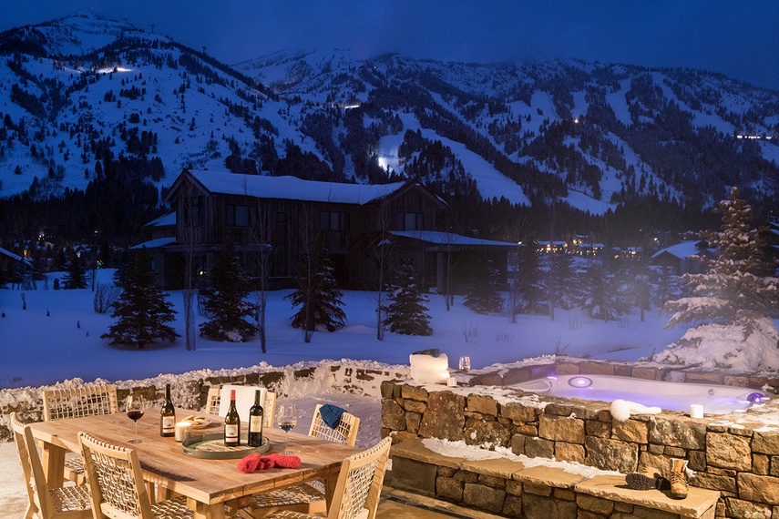 Patio with Hot Tub - Four Pines 06 - Teton Village, WY - Luxury Villa Rental