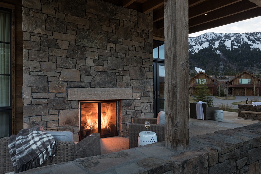Outdoor Fireplace - Fish Creek Lodge 63 - Teton Village, WY - Luxury Villa Rental
