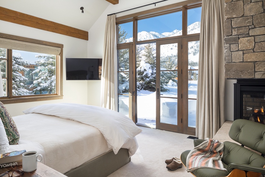 Main Level Primary Bedroom - Four Pines 102 - Teton Village, WY -  Luxury Villa Rental