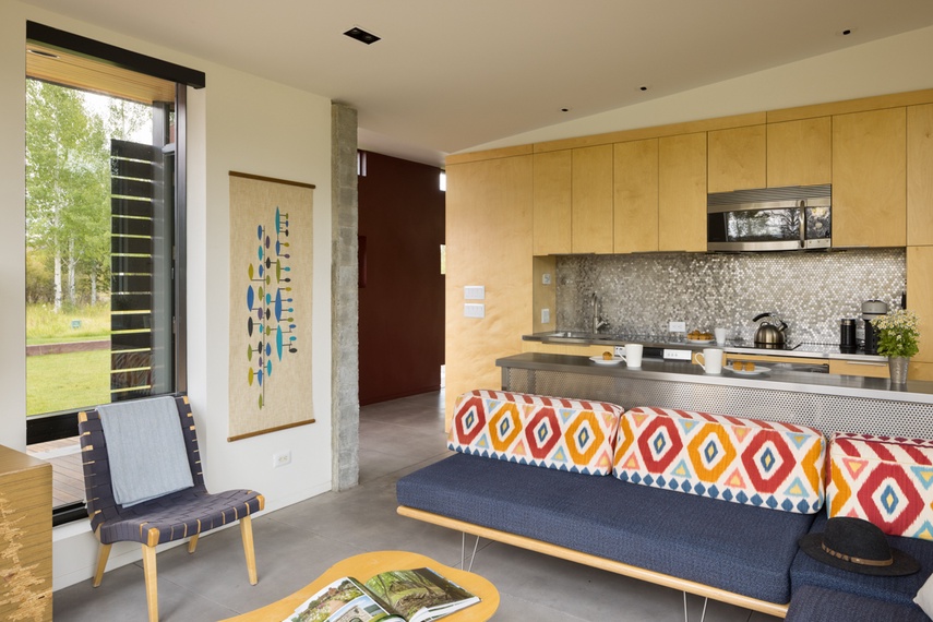 Guest House Great Room and Kitchen - Wilderness Meadow - Jackson Hole, WY - Private Luxury Villa Rental