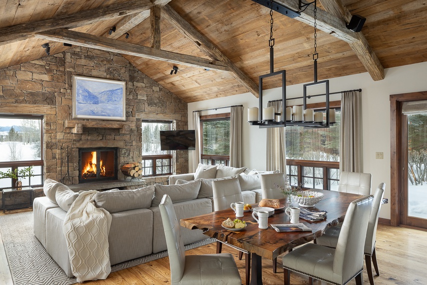 Great Room & Dining - Shooting Star Cabin 04 - Teton Village, WY - Luxury Villa Rental