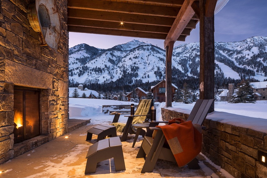 Outdoor Fireplace - Four Pines 102 - Teton Village, WY - Luxury Villa Rental
