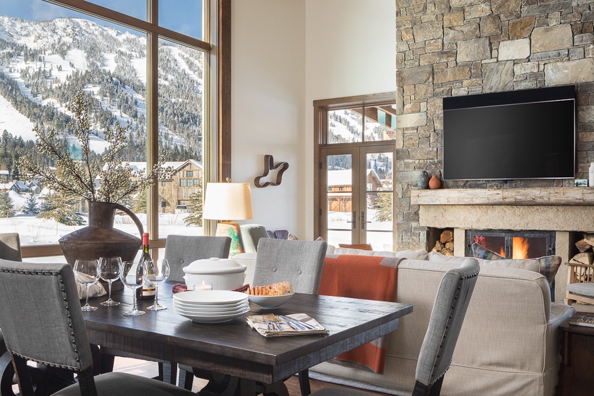 Dining and Great Room - Four Pines 102 - Teton Village, WY - Luxury Villa Rental