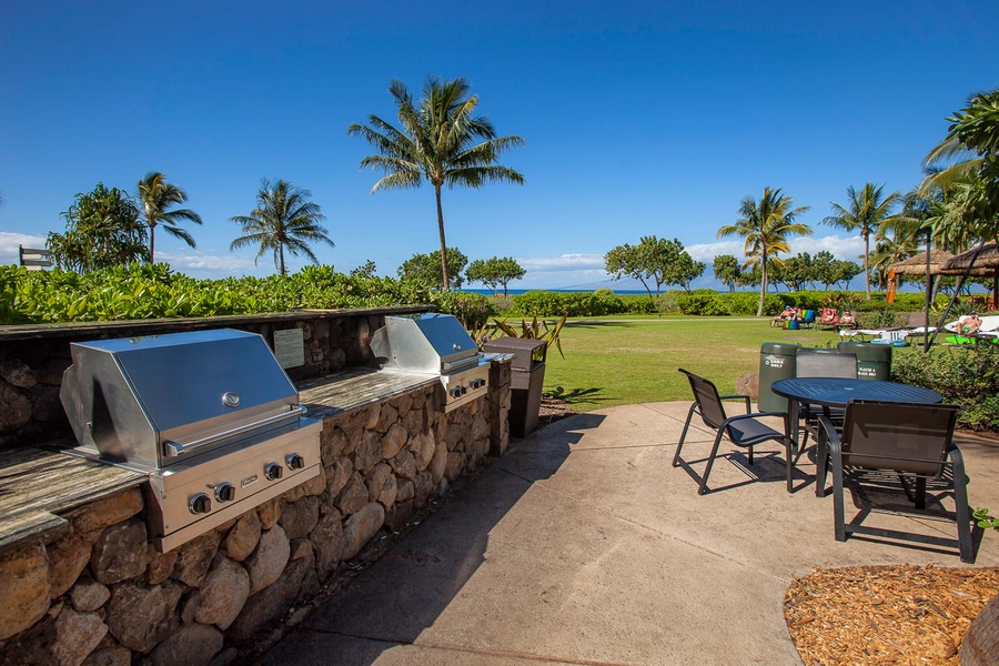 Barbecue on property with an ocean view