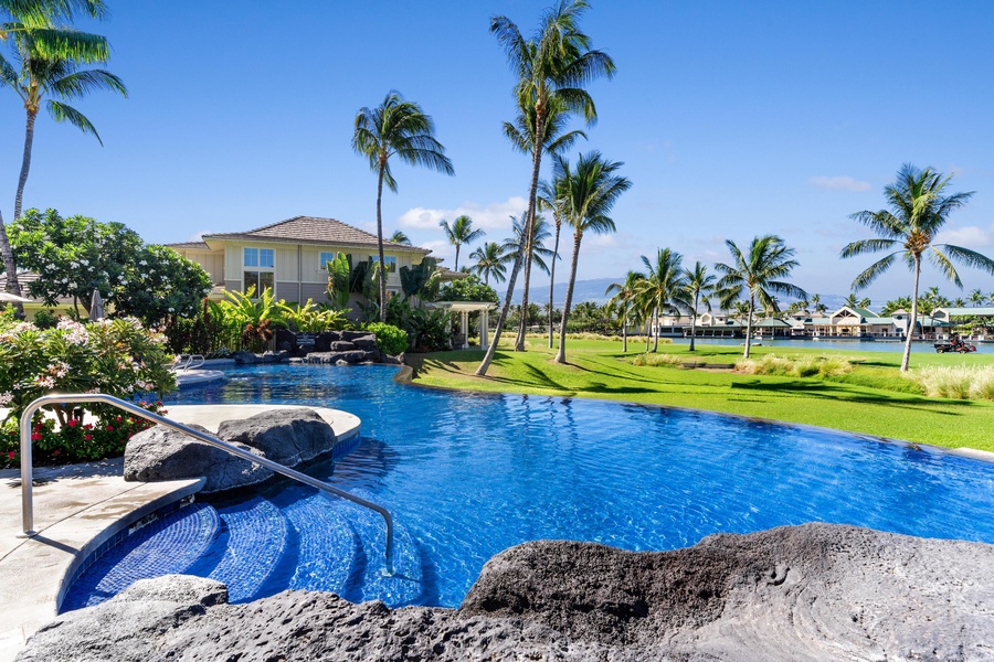 Outdoor pool and hot tub area