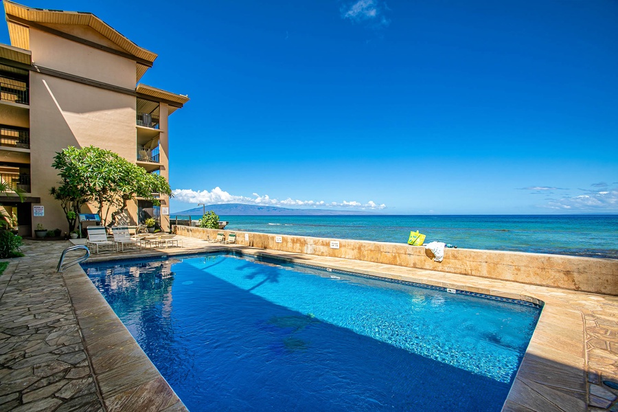 Pool with ocean view on property