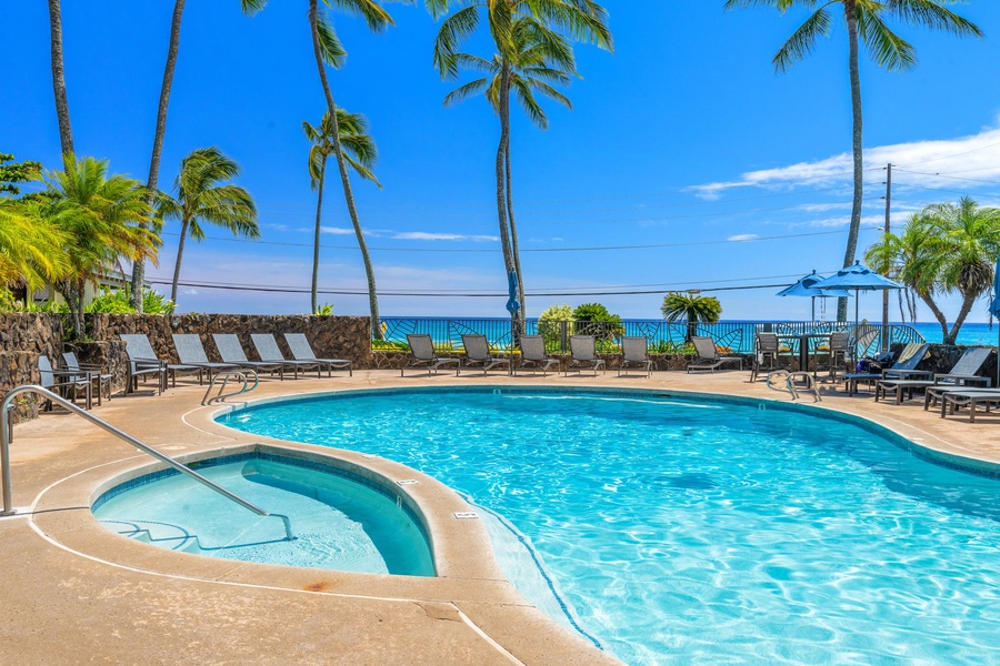 Lounge at the ocean front pool.