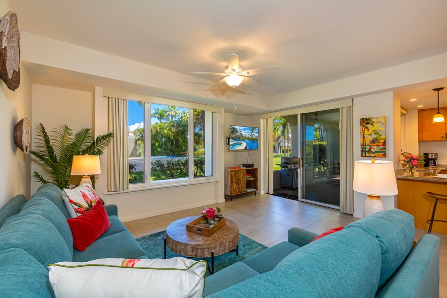 Seamless entry to the lanai from the living room.