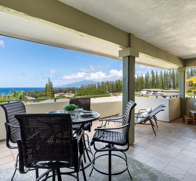 Huge Partially Covered Lanai With Loungers and Dining Seats