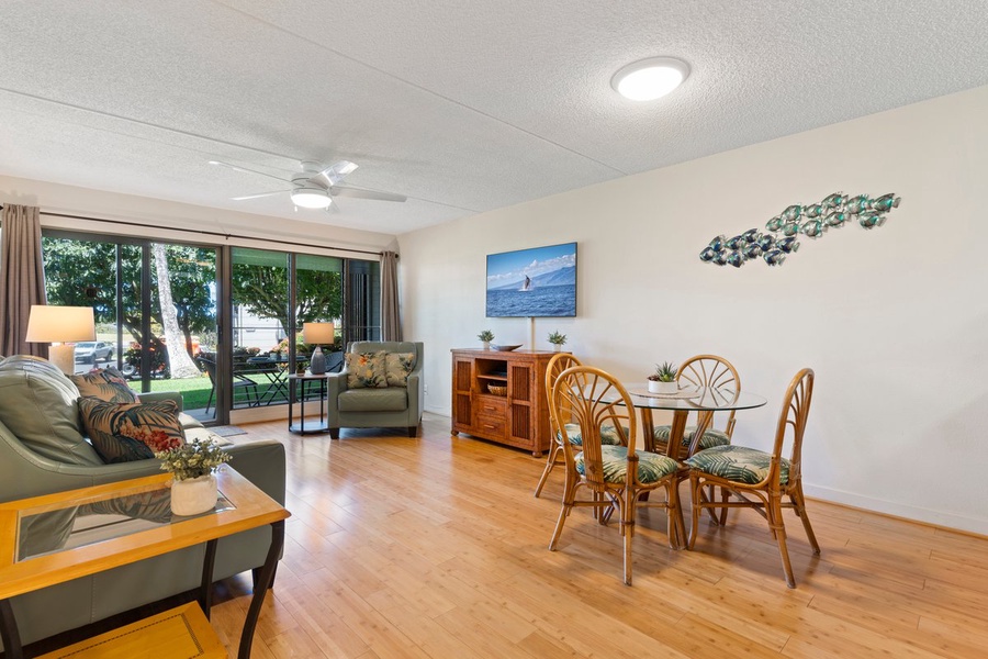 View from entry way towards the living and dining area