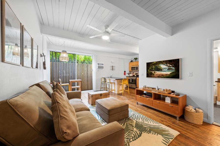 Cozy living space with a tropical vibe