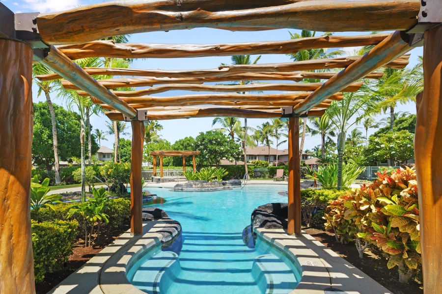 Outdoor pool and hot tub area