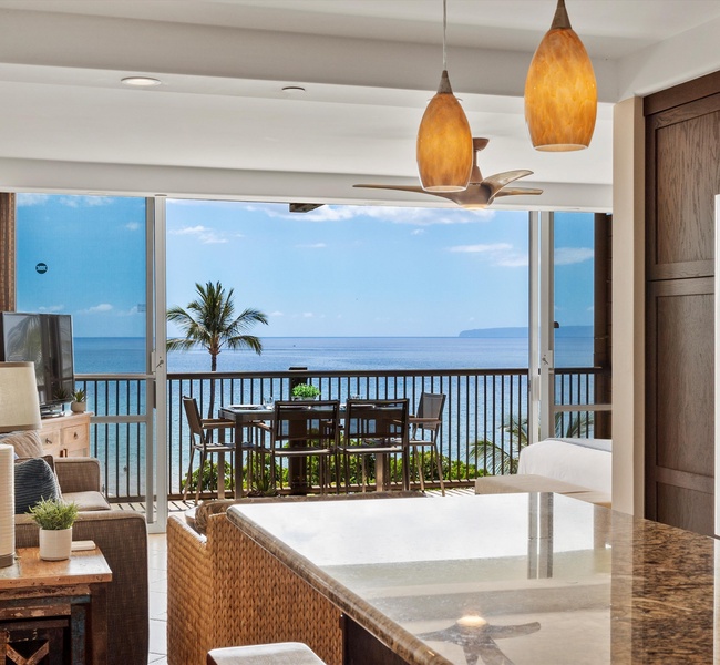 Ocean views from kitchen island