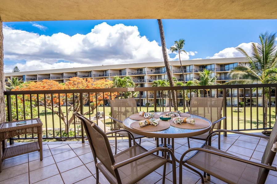 Enjoy a meal on the lanai