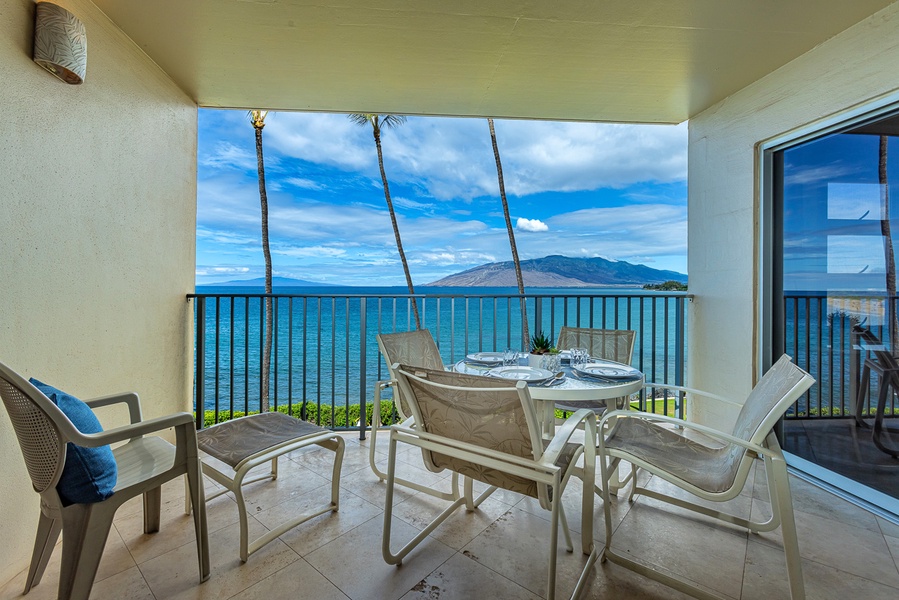 Ocean and neighbor island views from the patio