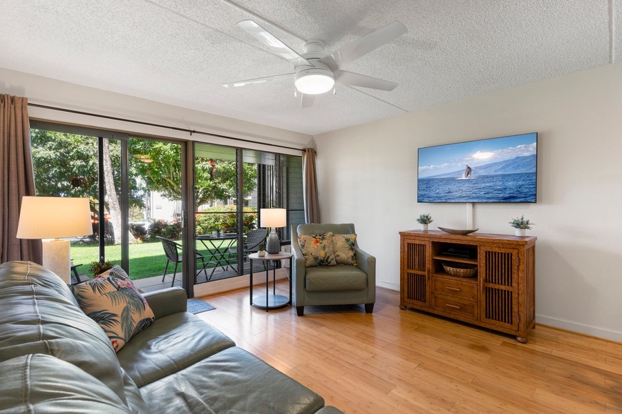 There is wood flooring throughout the condo