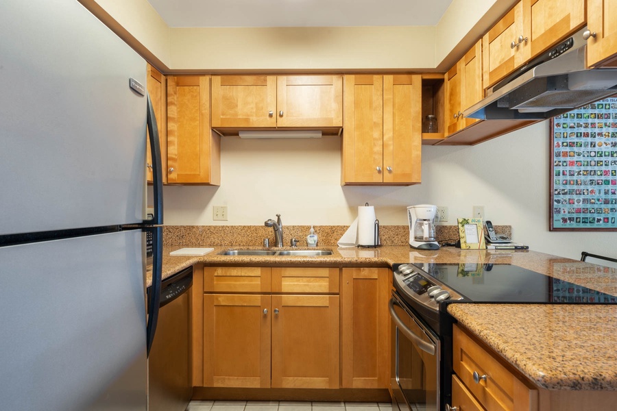 The kitchen is equipped with everything you need to make a meal.