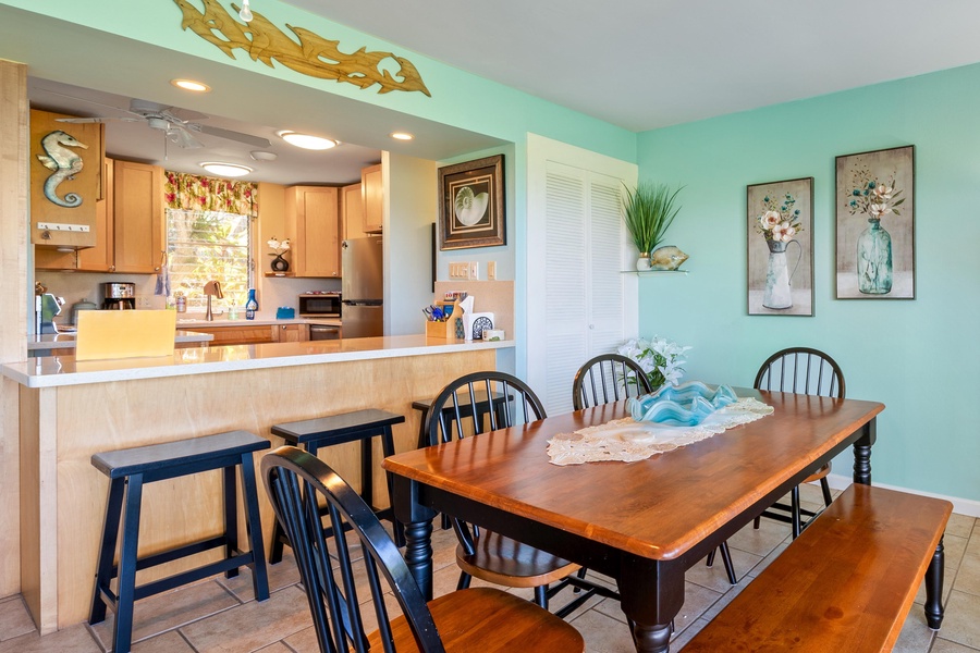 Bar seating and dining table area