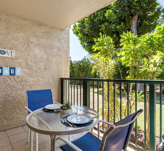 Spacious seating for two on the patio