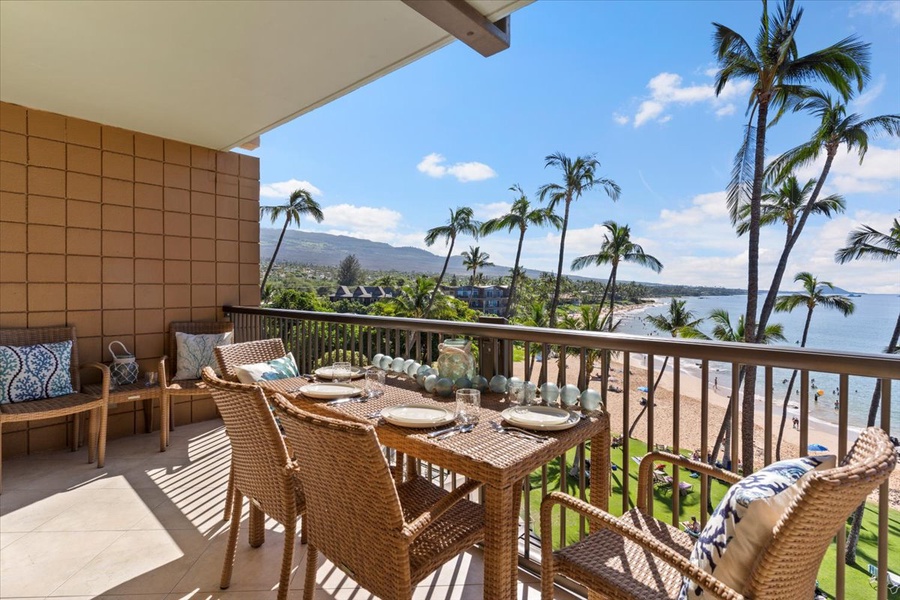 Enjoy dining on the lanai with the amazing view