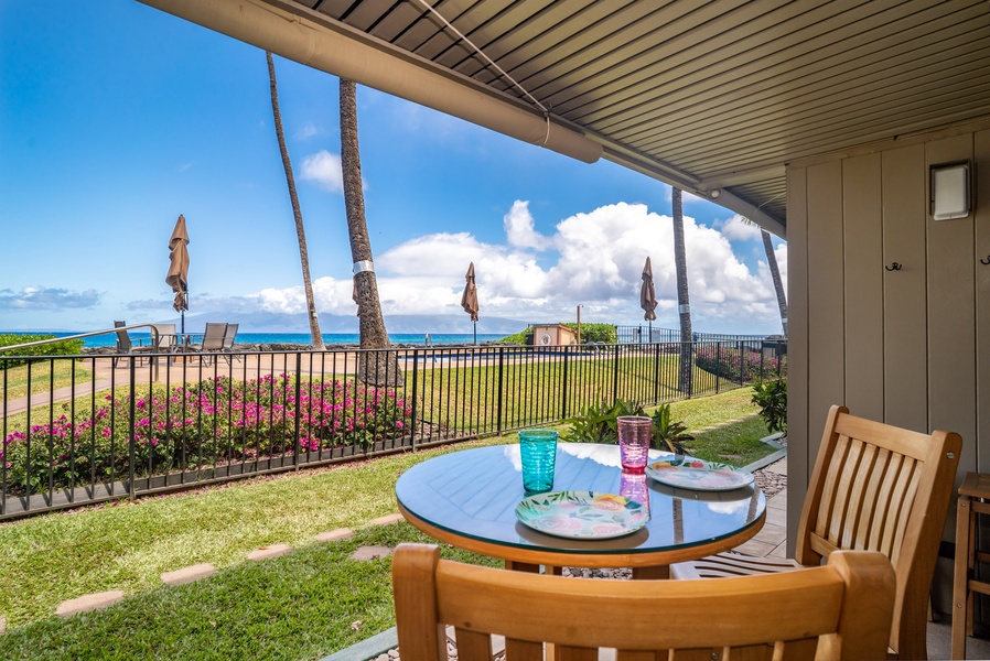 Enjoy a lovely meal on your quaint and private lanai