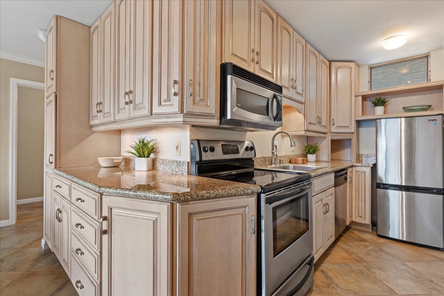 Lots of counter space in this unique kitchen