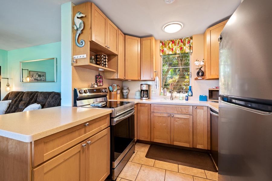 Fully stocked kitchen area