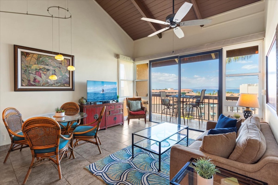 Living and dining area with a view