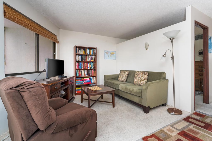 Living area with lots of books